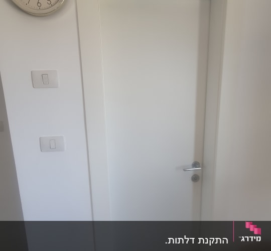 דלת לבנה עם ידית כסופה וקיר לבן